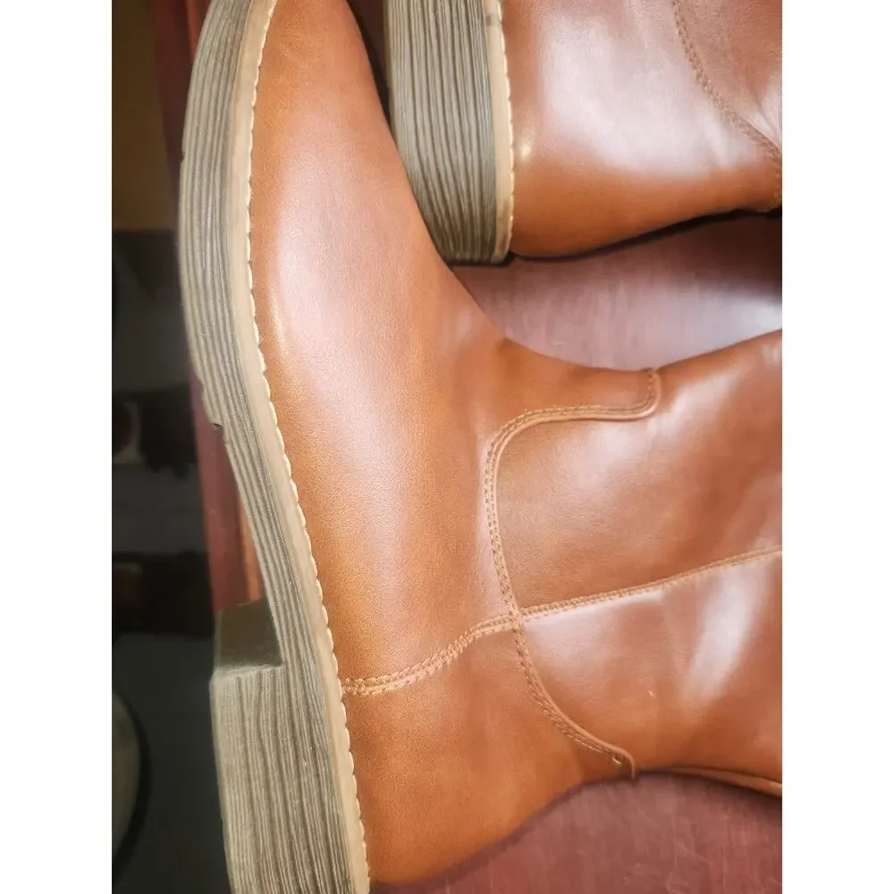 Cognac Tan Tall Riding Boots Side Zip Women's Size 8.5
